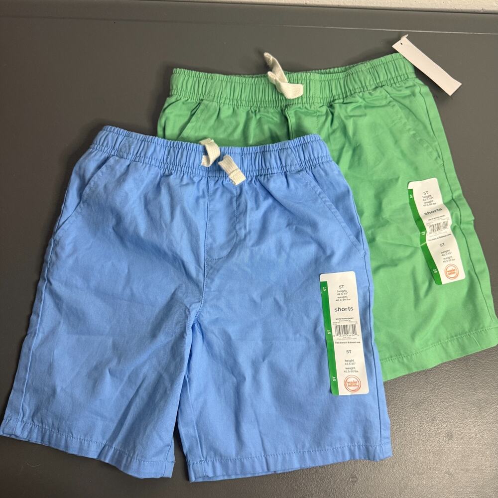 2 Pair Wonder Nation Toddler Boys Pastel Woven Drawstring Shorts Size 5T NWT
